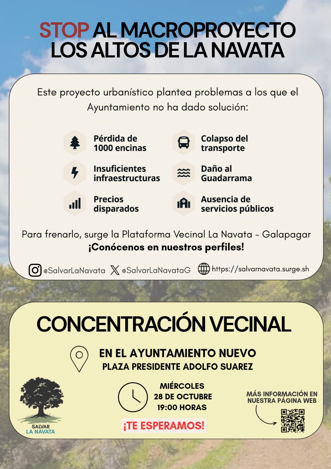Miércoles 28 octubre, concentración vecinal en el Ayuntamiento